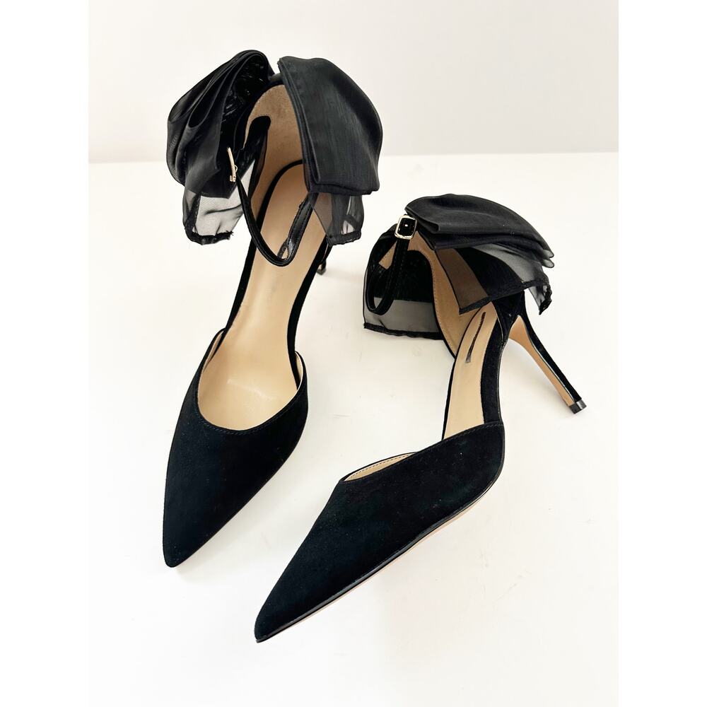 NWOB Ann Taylor Organza Bow Suede Pumps Black 6 - Picture 2 of 6